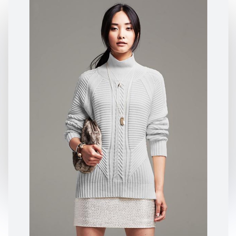 💕💜 Banana Republic Mixed Grey Cable-Knit Pullover Sweater Oversized L EUC